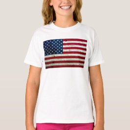 Bekymrat lantligt amerikanska flagganträ för coola tee shirt