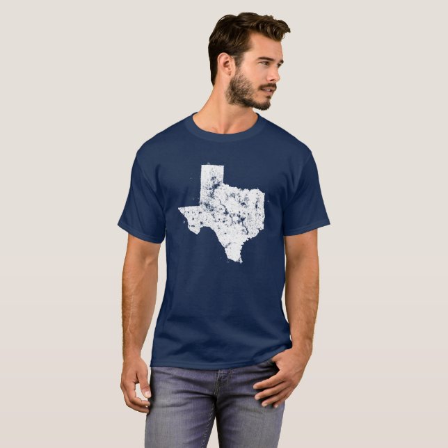 Bekymrat påstå kartasilhouetten av Texas Tee Shirt (Hel framsida)
