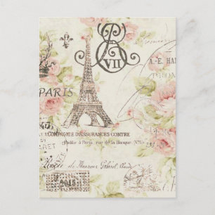 Bekymrat rosa blom- Paris Eiffel torn Vykort