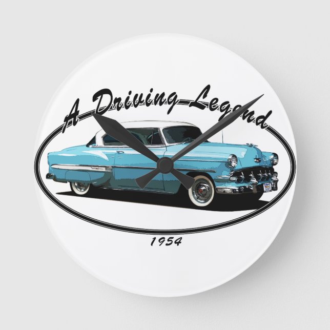 Bel Air blått 1954 Rund Klocka (Framsida)
