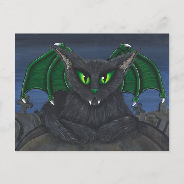 Bela Vampire Cat Gothic Fantasy Art Postcard Vykort (Framsida)