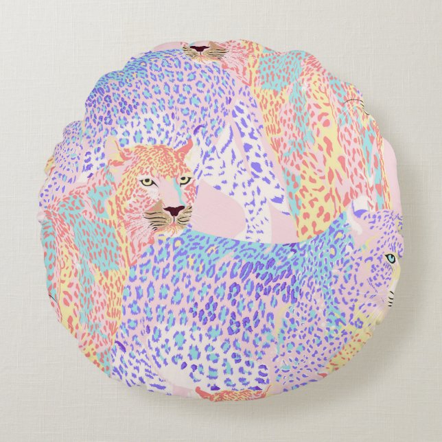 Belack Leopard Seamless Mönster illustration Ar Rund Kudde (Framsidan)