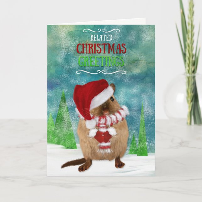 Belad jul Gerbil Santa Hat i Winter Scene Helgkort (Framsida)