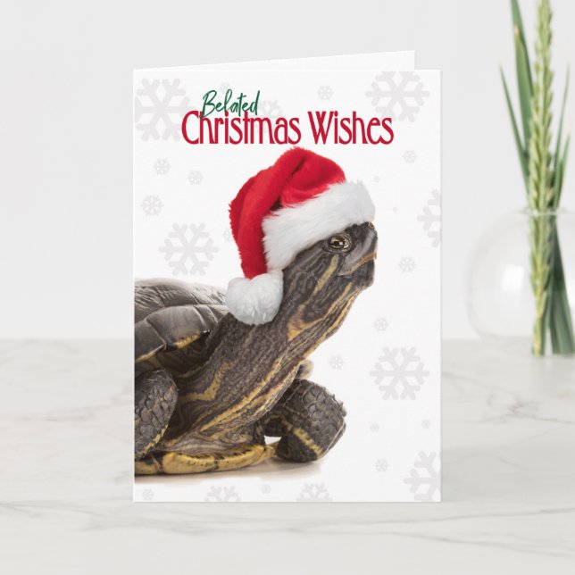 Belad julturtle i Önskemål i Santa Hat Humor Helgkort (Framsida)