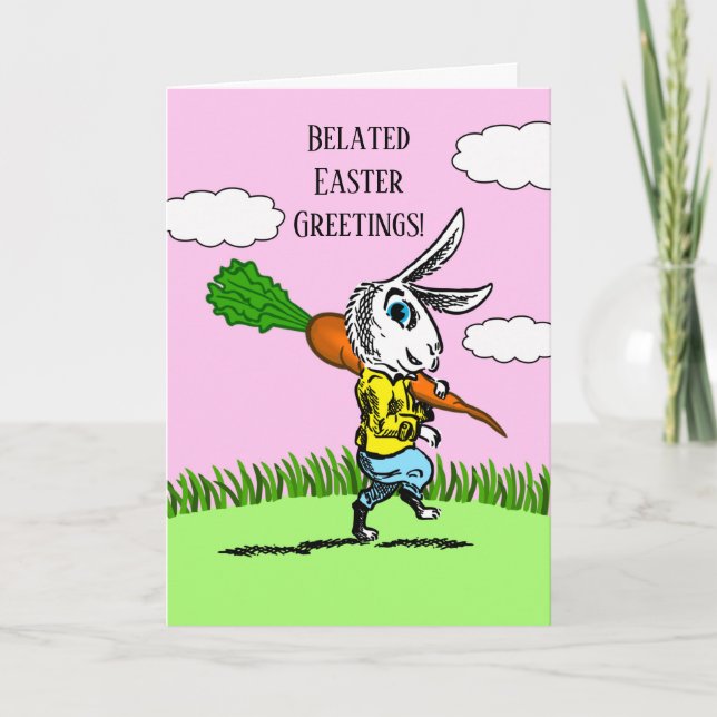 Belåda Påsk Hälsning med Bunny och Big Carrot Kort (Framsida)