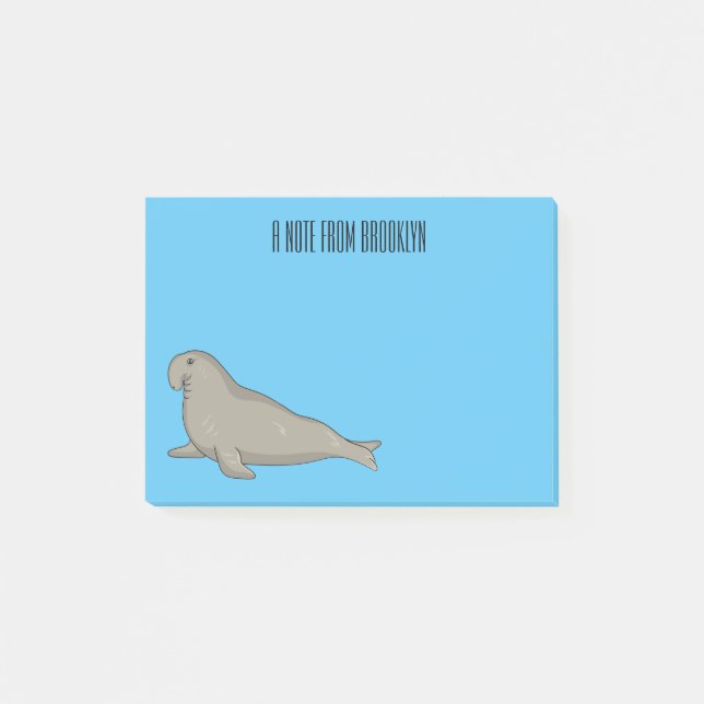 Belägg för tecknad av elefantsäl post-it block (Framsida)