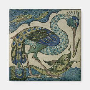 Belägga med tegel designen av heronen och fisken, magnet