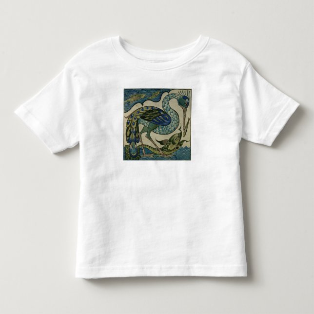 Belägga med tegel designen av heronen och fisken, tee (Framsida)