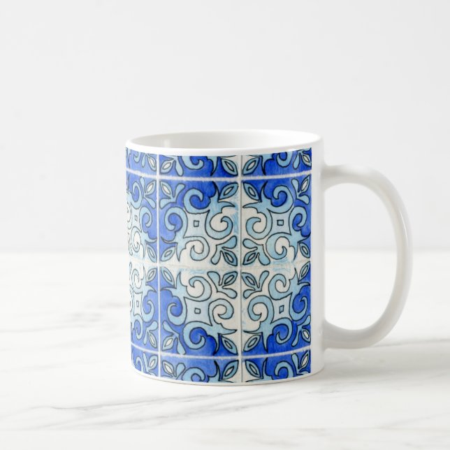 Belägga med tegel konstmuggen - blått kaffemugg (Höger)