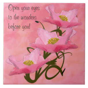 Belägger med tegel nätt rosa vallmor för trefaldig kakelplatta