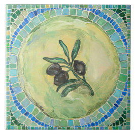 "Belägger med tegel oliv", stort (6" x 6") Kakelplatta