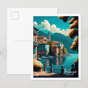 Belagio Italien vintage resor illustration Vykort