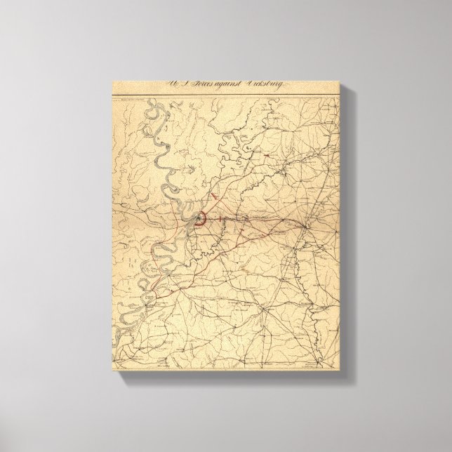 Beläningen Vicksburg - Krig Panoramic Karta Canvastryck (Framsida)