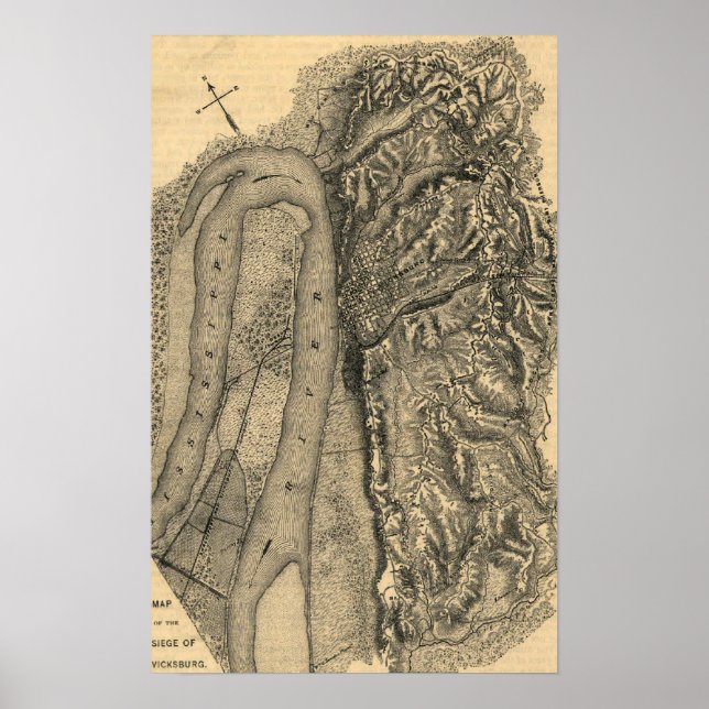 Beläningen Vicksburg - Krig Panoramic Karta Poster (Framsidan)