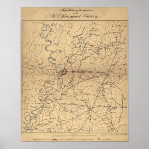 Beläningen Vicksburg - Krig Panoramic Karta Poster