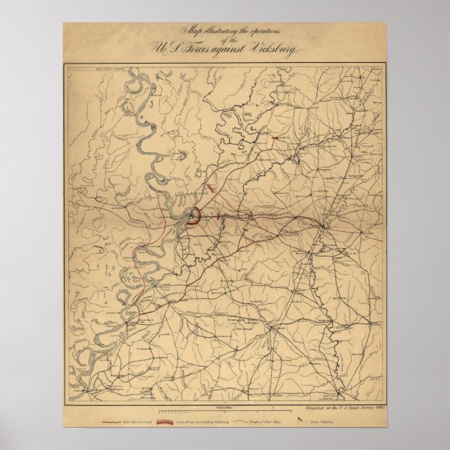 Beläningen Vicksburg - Krig Panoramic Karta Poster (Framsidan)