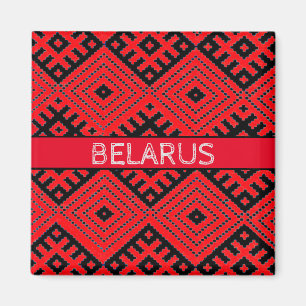 Belarus Беларусь Folk Pattern Röd Svart Magnet