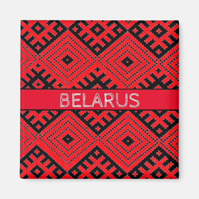 Belarus Беларусь Folk Pattern Röd Svart Magnet (Framsidan)