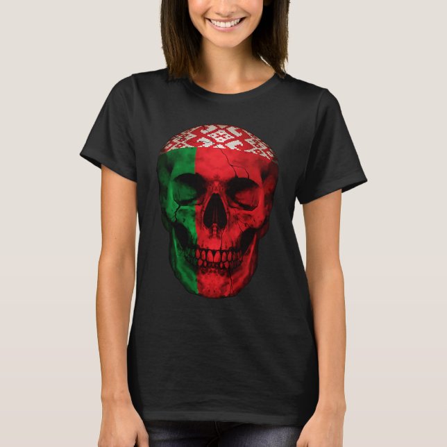 Belarus Flag Skull Belarusian Roots Proud Patrioti T Shirt (Framsida)