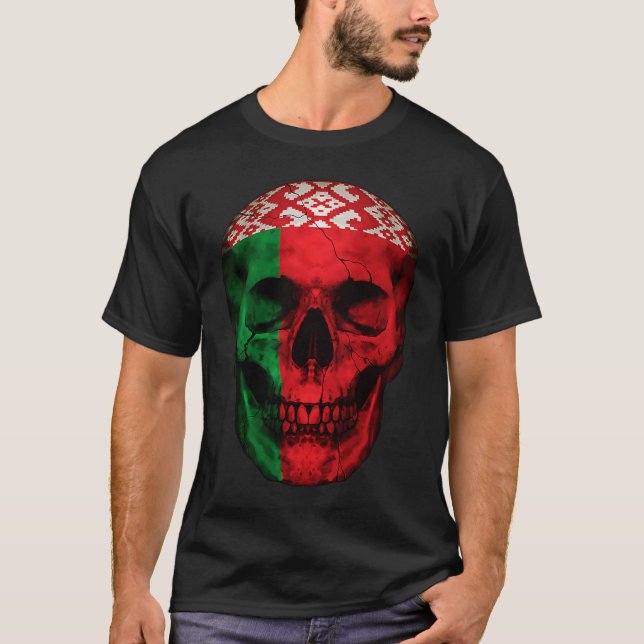 Belarus Flag Skull Belarusian Roots Proud Patrioti T Shirt (Framsida)