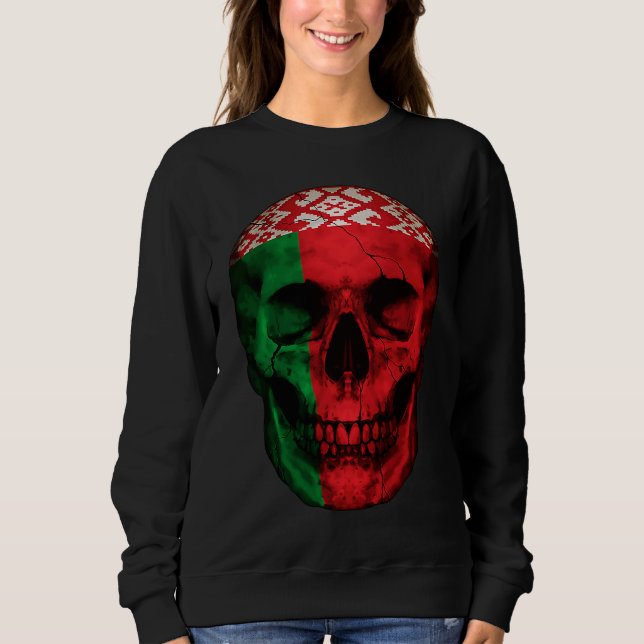 Belarus Flag Skull Belarusian Roots Proud Patrioti T Shirt (Framsida)