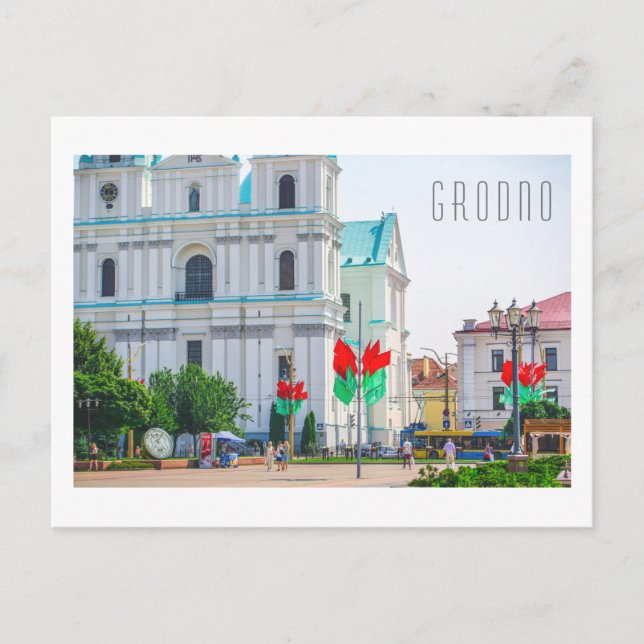 Belarus Grodno Gamla Stan Arkitektur Människor Vykort (Framsida)