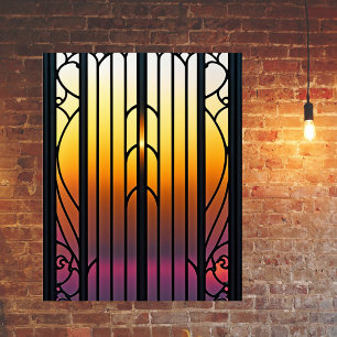 Belastad solnedgång i glas poster