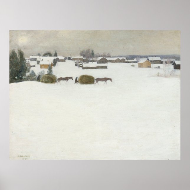 Belastning av hö | Pekka Halonen Winter Landscape Poster (Framsidan)