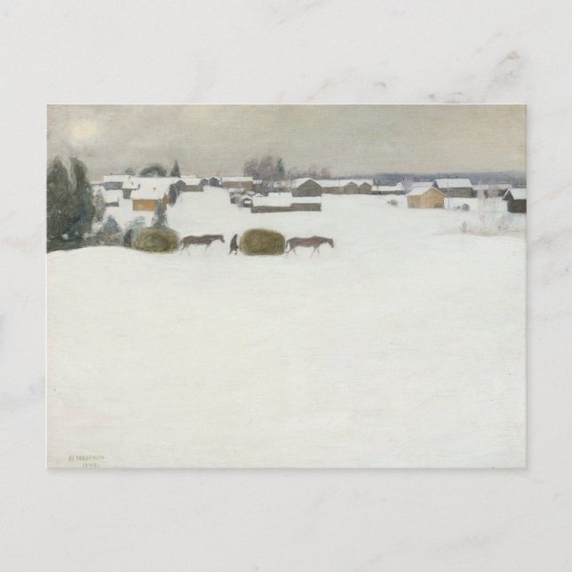 Belastning av hö | Pekka Halonen Winter Landscape Vykort (Framsida)