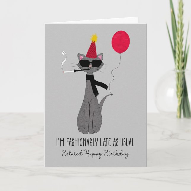 Belated Birthday Fashionable Cat Kort (Framsida)