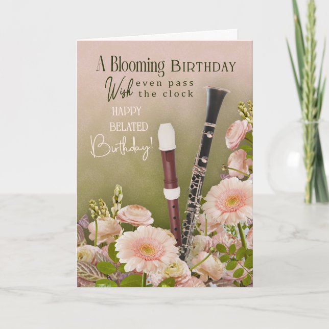 Belated Birthday Greeting For Woodwind Player Kort (Framsida)