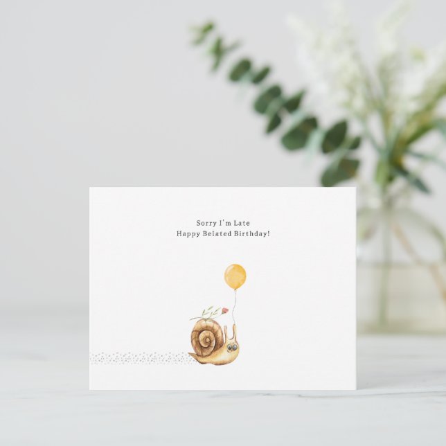 Belated Birthday Sorry Snail Illustration Card Vykort (Stående Fram)