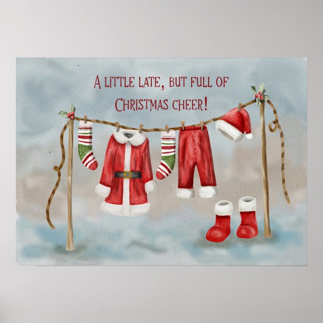 Belated Christmas with Santa’s Outfit on Clothesl Poster (Framsidan)