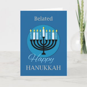 Belated Hanukkah Menorah på Mörk blått Kort