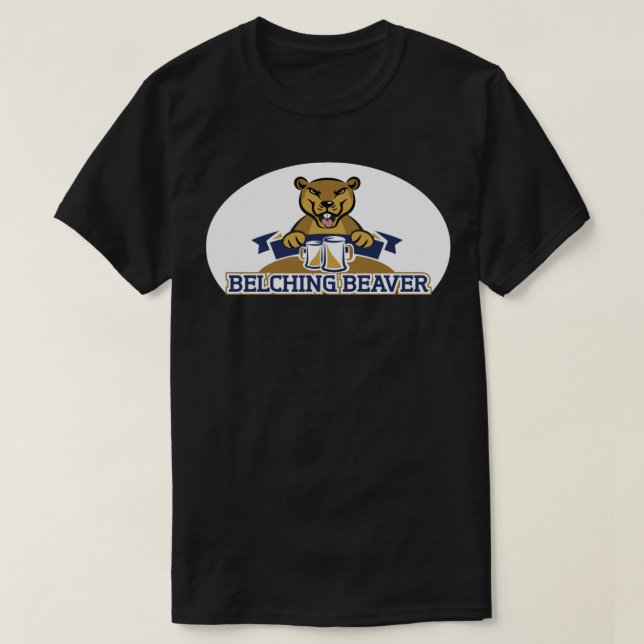 Belching Beaver Brewery Logotyp 8-etikett T Shirt (Design framsida)