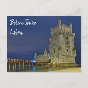 Belem Torn på natten i Lissabon. Portugal Vykort