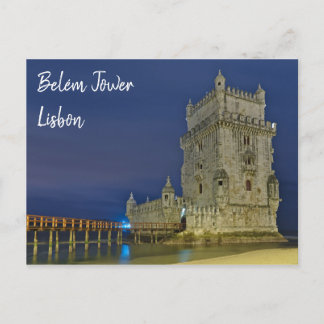 Belem Torn på natten i Lissabon. Portugal Vykort