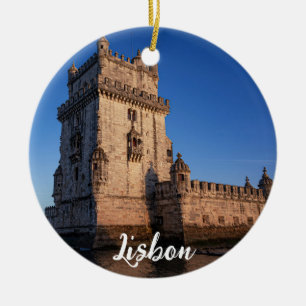 Belem torn vid solnedgången i Lissabon, Portugal Julgransprydnad Keramik
