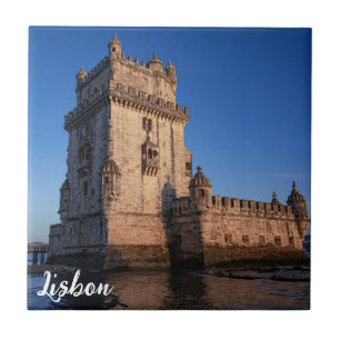 Belem torn vid solnedgången i Lissabon, Portugal Kakelplatta