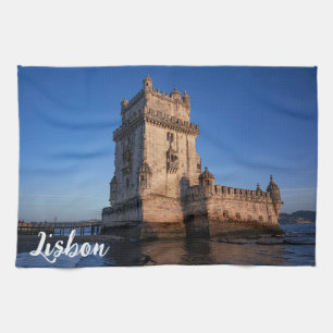 Belem torn vid solnedgången i Lissabon, Portugal Kökshandduk