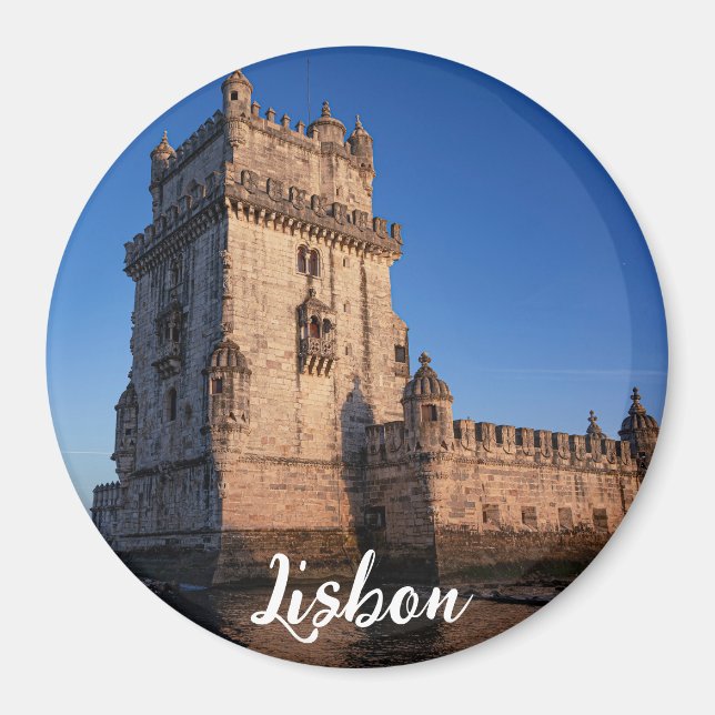 Belem torn vid solnedgången i Lissabon, Portugal Magnet (Framsidan)