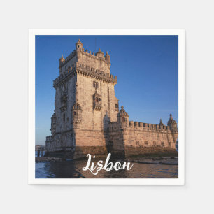 Belem torn vid solnedgången i Lissabon, Portugal Pappersservett