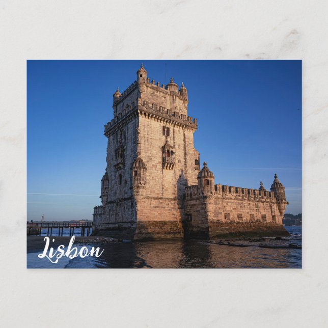 Belem torn vid solnedgången i Lissabon, Portugal Vykort (Framsida)