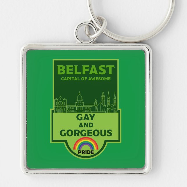 Belfast Gay pride - Brighton Ireland LGBT - Fyrkantig Silverfärgad Nyckelring (Framsidan)