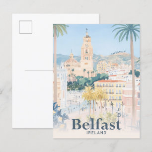 Belfast Ireland Watercolor Travel Illustration Vykort