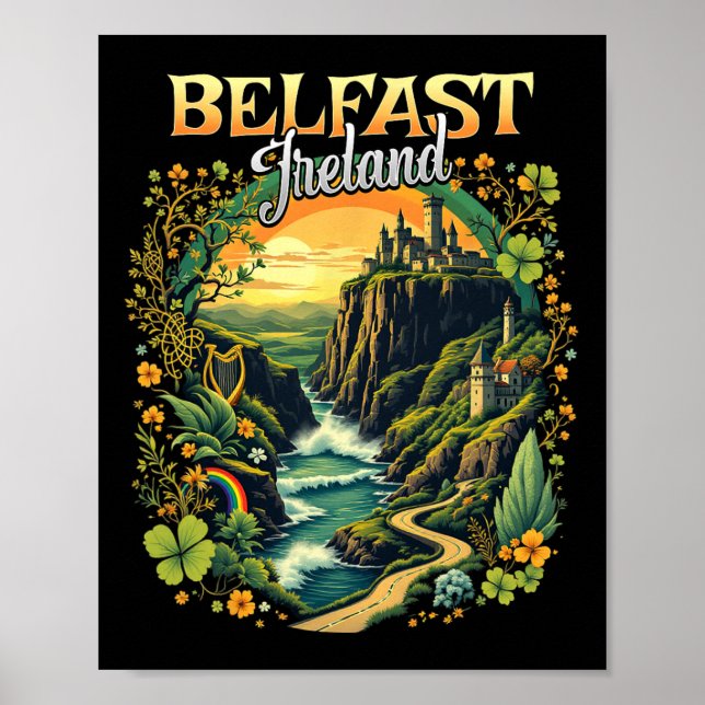 Belfast Irlandet Semesterresa Resa Irländsk Souven Poster (Framsidan)