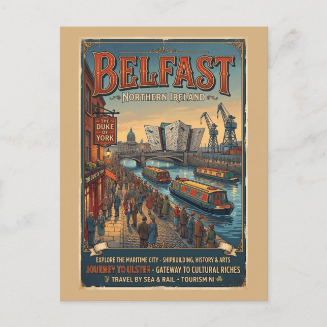 Belfast Nordirland Retro Resemaffisch Vykort (Framsida)