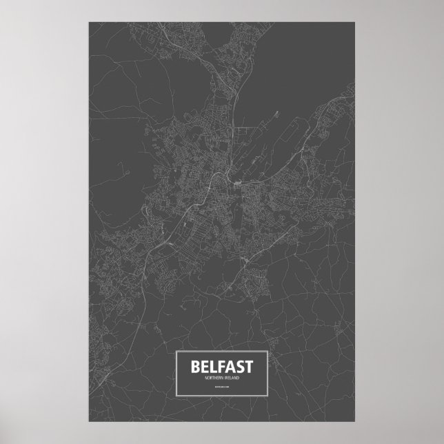 Belfast, Nordirland (vitt på svart) Poster (Framsidan)