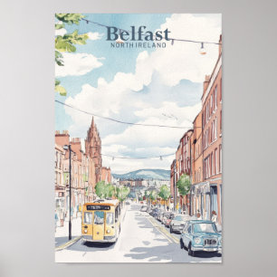 Belfast North Ireland Gouache Illustration Travel Poster