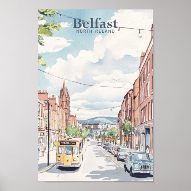 Belfast North Ireland Gouache Illustration Travel Poster (Framsidan)